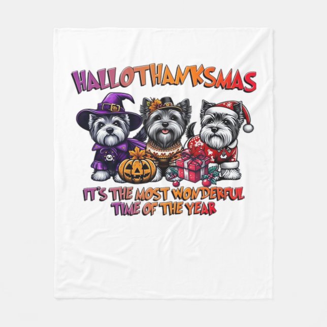 Skye Terrier Halloween Thanksgiving julklas Fleecefilt (Framsidan)