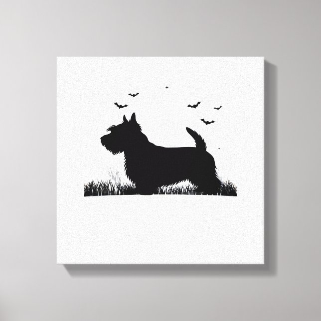 Skye Terrier Hund � Halloween Moon Silhouette Klas Canvastryck (Framsida)