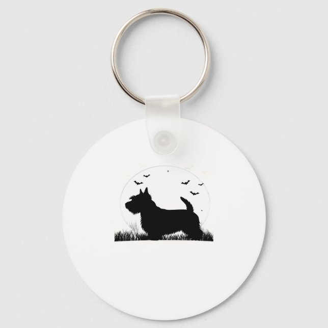 Skye Terrier Hund � Halloween Moon Silhouette Klas Nyckelring (Framsida)
