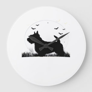 Skye Terrier Hund � Halloween Moon Silhouette Klas Stor Klocka