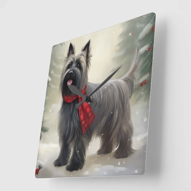 Skye Terrier Hund i Snö jul Fyrkantig Klocka (Vinkel)
