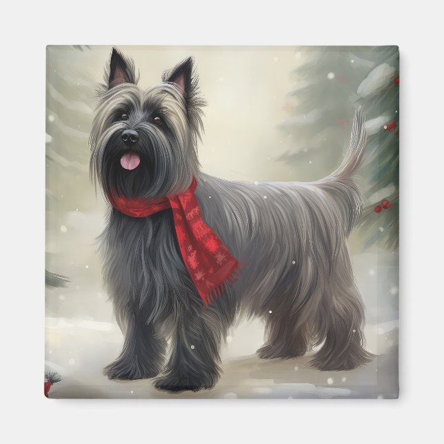 Skye Terrier Hund i Snö jul Magnet (Framsidan)