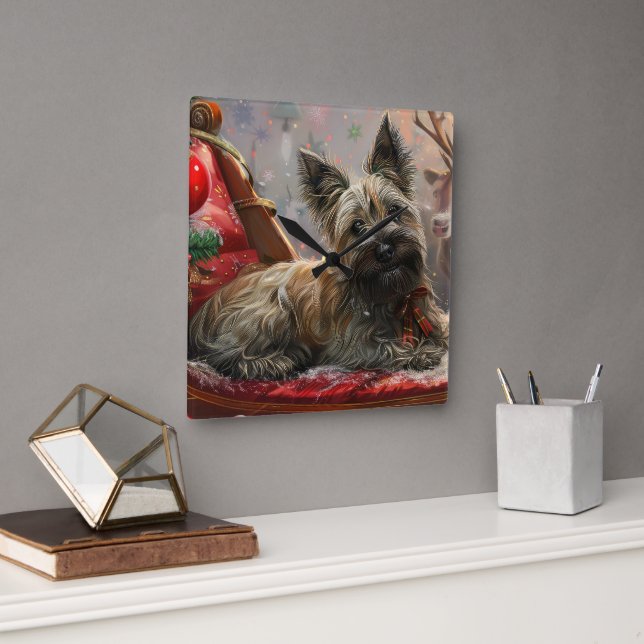 Skye Terrier Hund Jul Festlig Fyrkantig Klocka (Kontor)