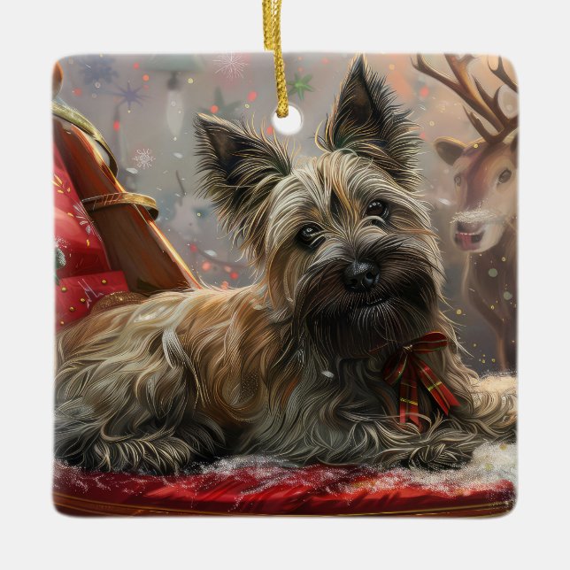 Skye Terrier Hund Jul Festlig Julgransprydnad Keramik (Framsida)
