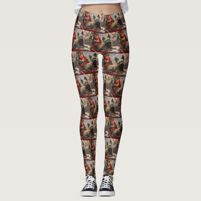 Skye Terrier Hund Jul Festlig Leggings (Framsida)
