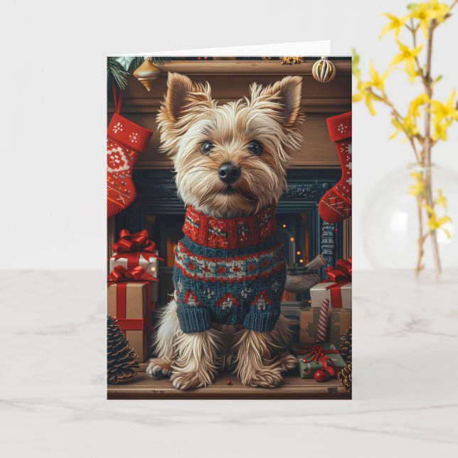Skye Terrier Hund Med Julpresenter Öppen Spis Kort (Gul blomma)