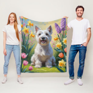 Skye Terrier Hund Vårblommor Målning Fleecefilt