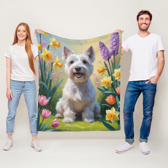 Skye Terrier Hund Vårblommor Målning Fleecefilt (På plats)