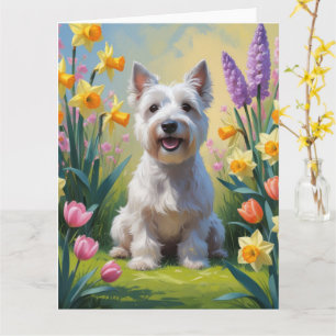 Skye Terrier Hund Vårblommor Målning Kort