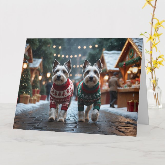 Skye Terrier Hundar Jul Snö Högtid  Kort (Gul blomma)