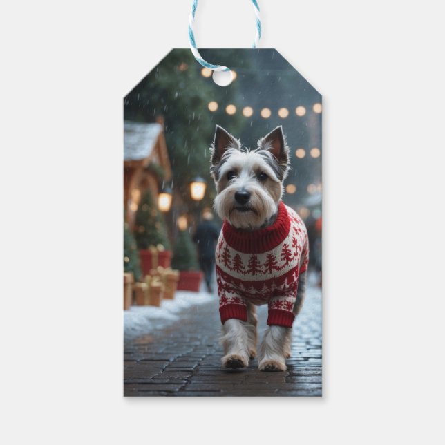 Skye Terrier Hundar Jul Snö Högtid  Presentetikett (Framsidan)