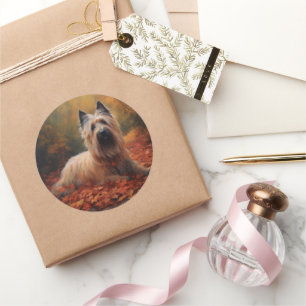 Skye Terrier i Höst löv Fall Inspire Runt Klistermärke