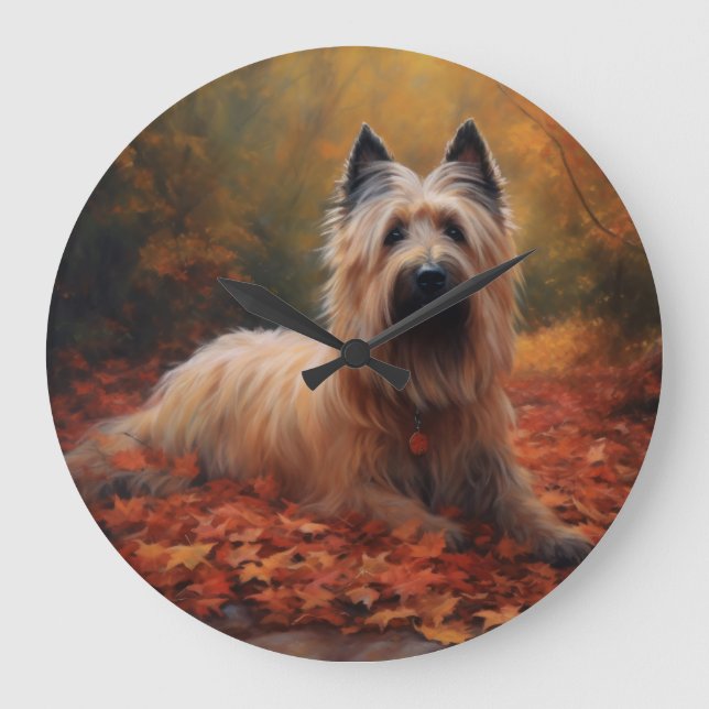 Skye Terrier i Höst löv Fall Inspire Stor Klocka (Framsida)