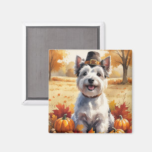 Skye Terrier i höstlöv tackgivande konst Magnet