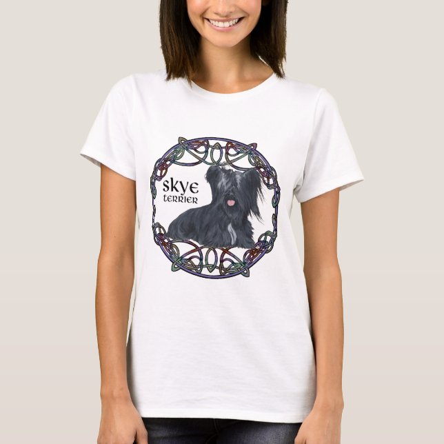 Skye Terrier i keltisk knutkonst T Shirt (Framsida)