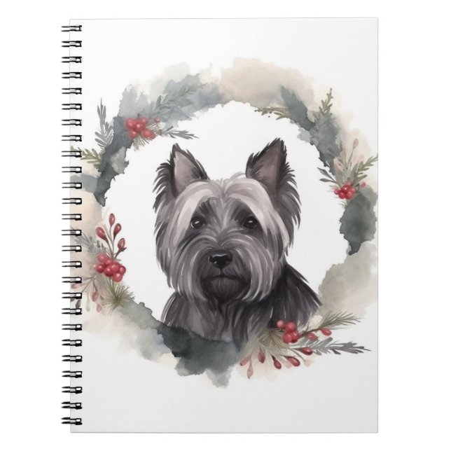 Skye Terrier-jul-andedräkt Festive Valp Anteckningsbok (Framsidan)