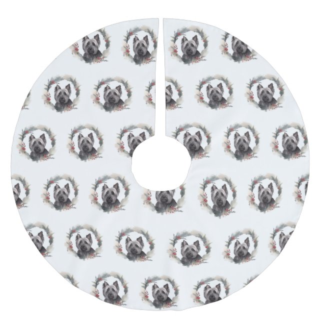 Skye Terrier-jul-andedräkt Festive Valp Julgransmatta Borstad Polyester (Framsidan)