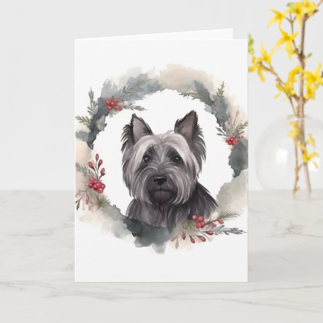 Skye Terrier-jul-andedräkt Festive Valp Kort (Gul blomma)