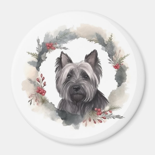Skye Terrier-jul-andedräkt Festive Valp Magnet (Framsidan)