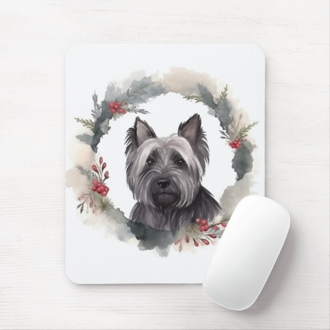Skye Terrier-jul-andedräkt Festive Valp Musmatta (Med mus)