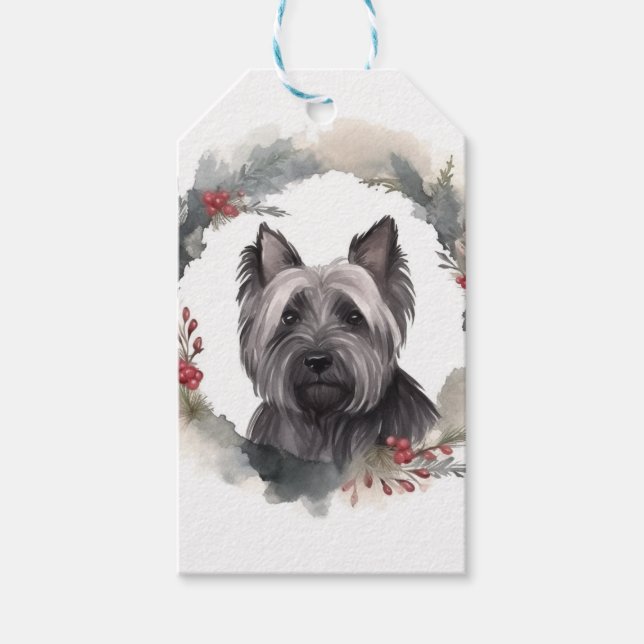 Skye Terrier-jul-andedräkt Festive Valp Presentetikett (Framsidan)