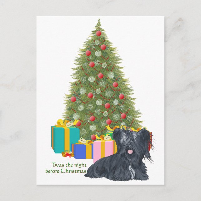 Skye Terrier Jul Helg Vykort (Framsida)