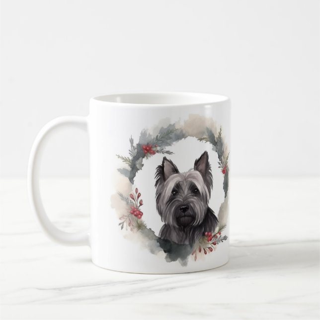 Skye Terrier Julkrans Festlig Valp Kaffemugg (Vänster)
