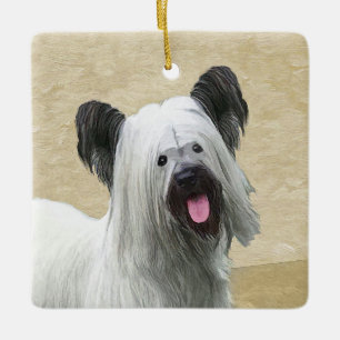 Skye Terrier-målning - Cute Original Hund Art Julgransprydnad Keramik