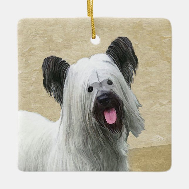 Skye Terrier-målning - Cute Original Hund Art Julgransprydnad Keramik (Framsida)
