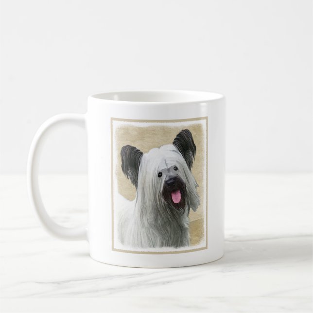 Skye Terrier-målning - Cute Original Hund Art Kaffemugg (Vänster)