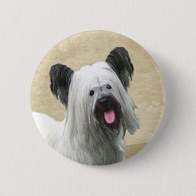 Skye Terrier-målning - Cute Original Hund Art Knapp (Framsida)