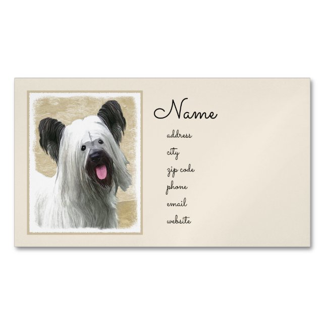 Skye Terrier-målning - Cute Original Hund Art Magnetiska Visitkort (Framsida)