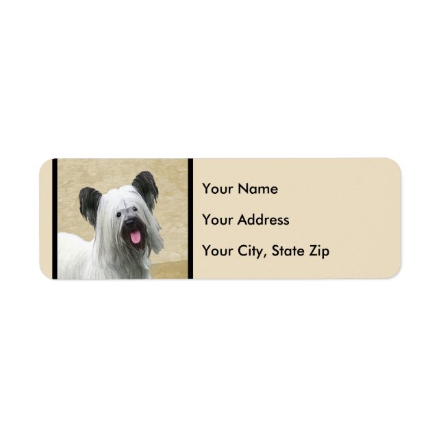Skye Terrier-målning - Cute Original Hund Art Returadress Etikett (Framsidan)