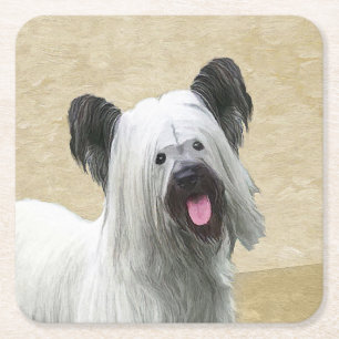 Skye Terrier-målning - Cute Original Hund Art Underlägg Papper Kvadrat