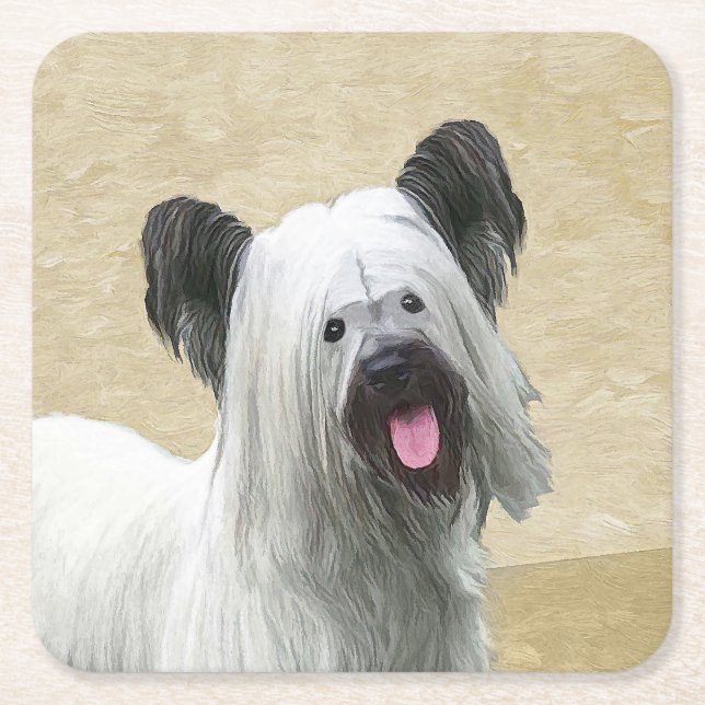 Skye Terrier-målning - Cute Original Hund Art Underlägg Papper Kvadrat (Framsidan)