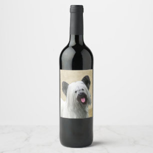 Skye Terrier-målning - Cute Original Hund Art Vinflaska Etikett