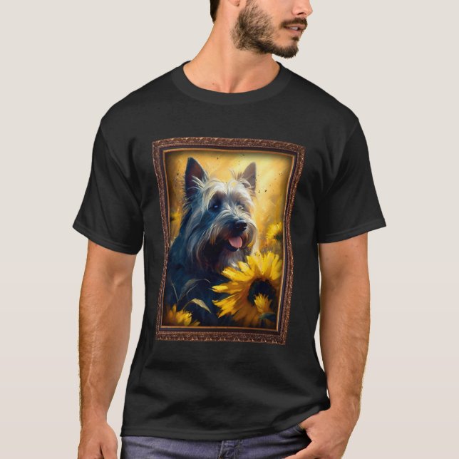 Skye Terrier målning Solrosblommor Flower Mamma Kv T Shirt (Framsida)