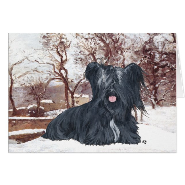Skye Terrier på vintern Hälsningskort (Framsidan Horizontal)