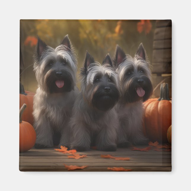 Skye Terrier Puppy Autumn Delight Pumpkin Magnet (Framsidan)