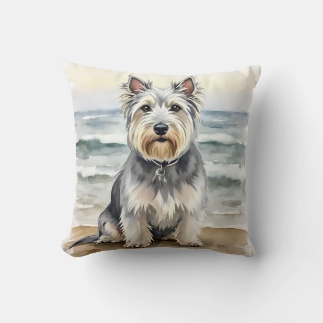 Skye Terrier Vattenfärg Lagerband Konst Kudde (Framsida)