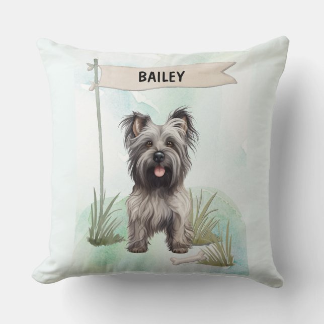 Skye Terrier Vattenfärg Personlig Hund Kudde (Framsida)