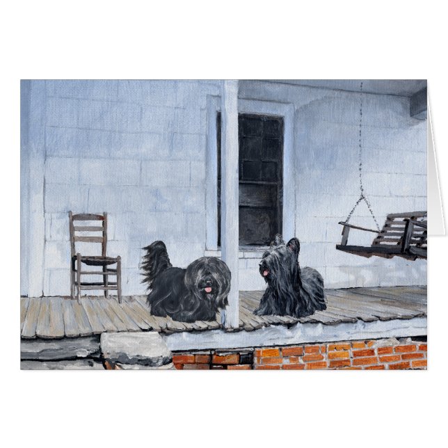 Skye Terriers väntar på verandan Hälsningskort (Framsidan Horizontal)