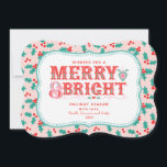 Skygig meri och ljus | Retro Rosa och Red Holly Julkort<br><div class="desc">Det här kortet har en glad Julhälsningar i en modern segerrik stil-typografi på rosa och röd,  grym bakgrund. Du kan anpassa dig med namn och året.</div>