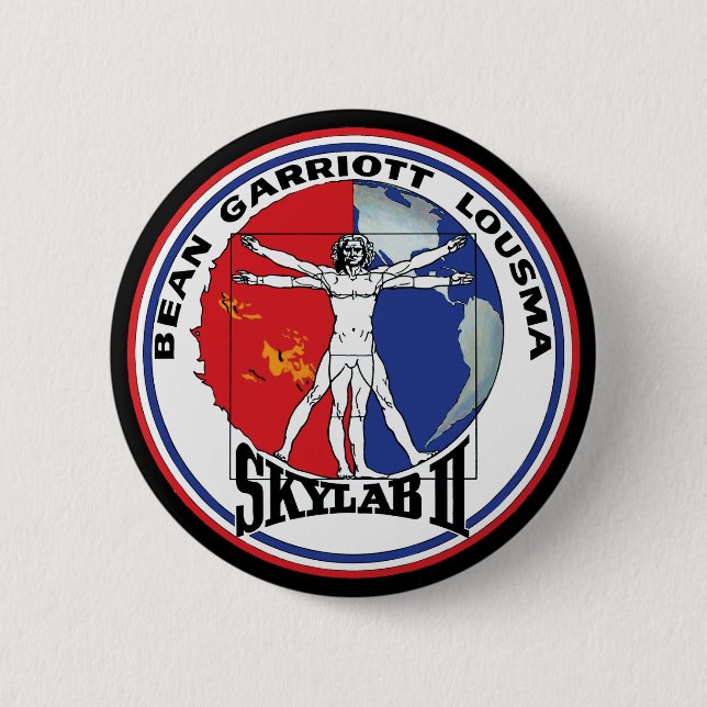Skylab 2 Vitruvian Man Uppdragslapp Logotyp Knapp (Framsida)