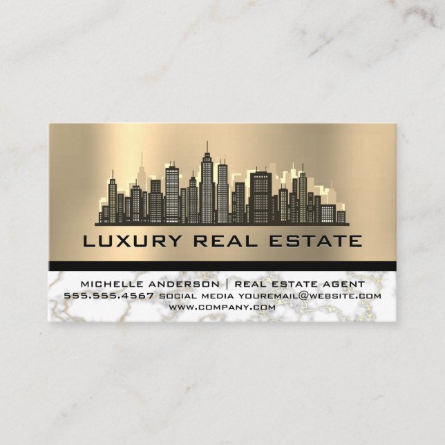 Skyline City | Metallisk marmor för guldgolv Visitkort (Framsida)