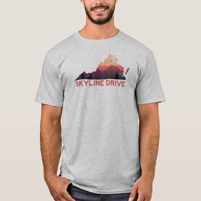 Skyline Drive Shenandoah Virginia Karta T Shirt (Framsida)