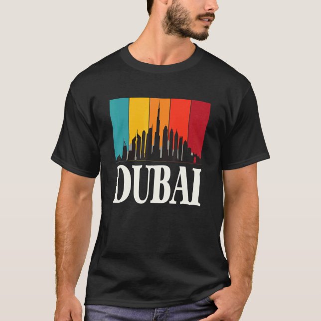 Skyline Dubai Retro Burj Khalifa Förenade Arabemir T Shirt (Framsida)