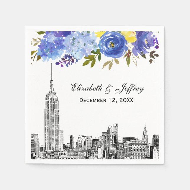 Skyline ESB Etch Blue Gult Blommigt Watercolor Pappersservett (Framsidan)