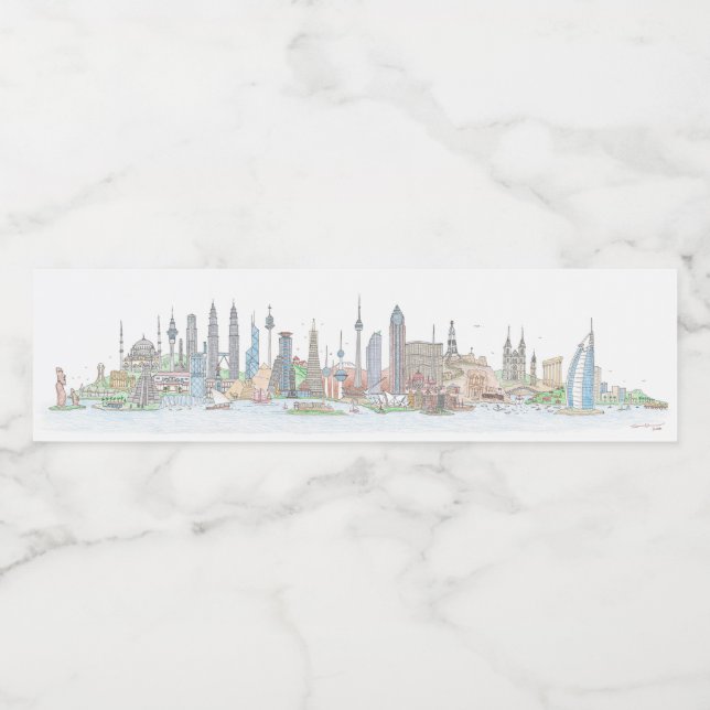 Skyline från World Stickers Vattenflaskor Etikett (Singel etikett)