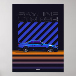 Skyline GT-R34 Bayside Blue Poster